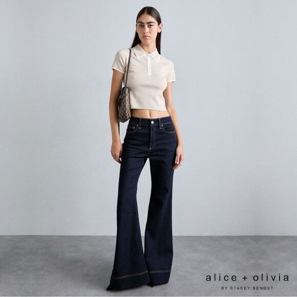 Alice + Olivia **NWT** SB High Rise Bell Flare Leg Jean in Dark Rinse Blue Denim - Picture 8 of 16